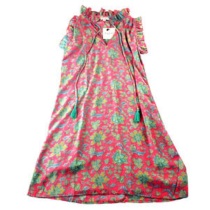 Paani Anthro Paisley Floral Mini Sheath Slip Tassel Dress Women's Small Coral